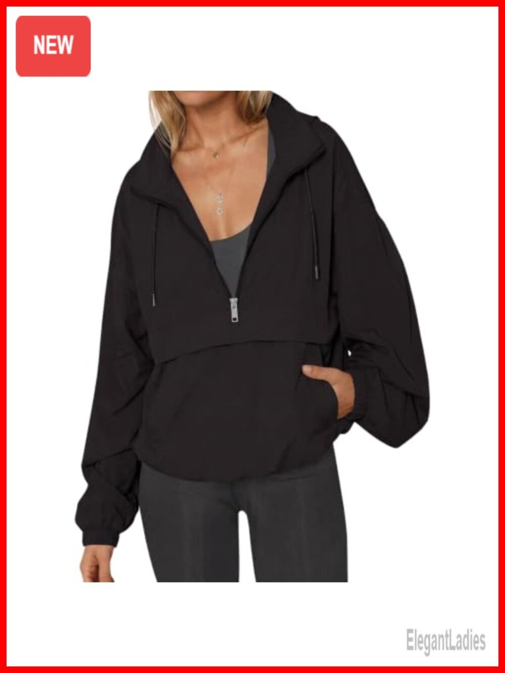 Lightweight Water-Resistant Hooded Windbreaker Quarter Zip Pullover